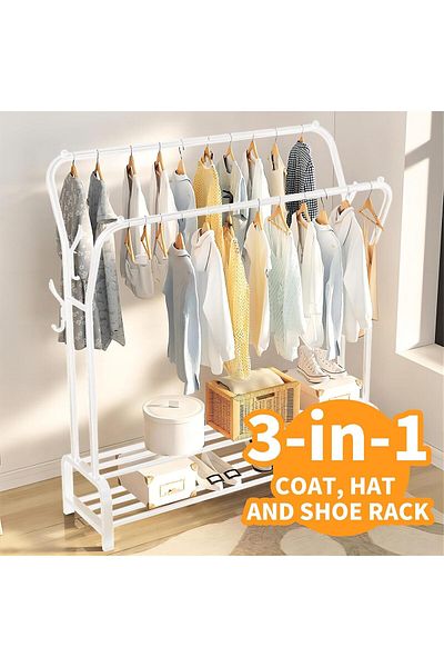 fulina Metal Clothes Rack Garment Rack for Hanging Clothes,Double-Layer with 6 Hooks,White