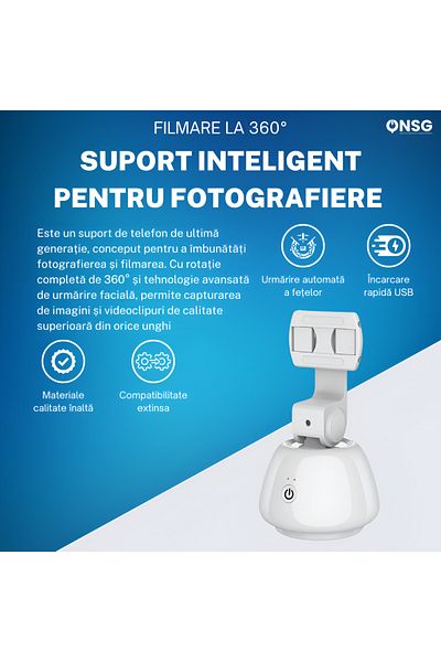 ONSG Suport pentru smartphone, Captură la 360°, Urmărire facială Smarttrack, Fotografie, Rotație la 360°