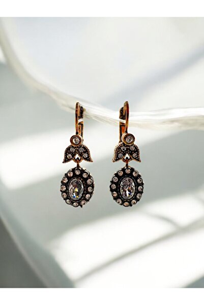 FUYA JEWELLERY Zirkon Taş Detaylı Oval Küpe