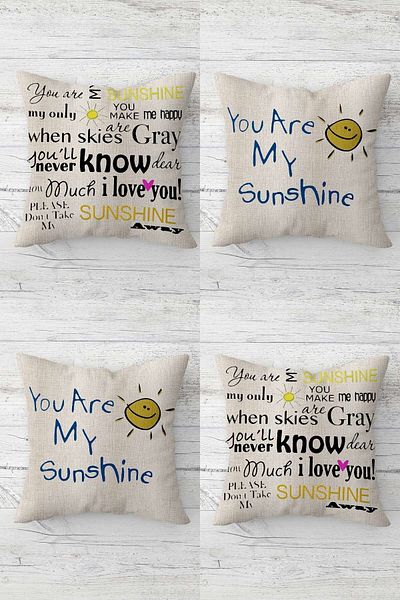 MENTEŞ HOME You Are My Sunshine Set de huse de pernă cu fermoar ascuns pentru scaun (4 bucăți)