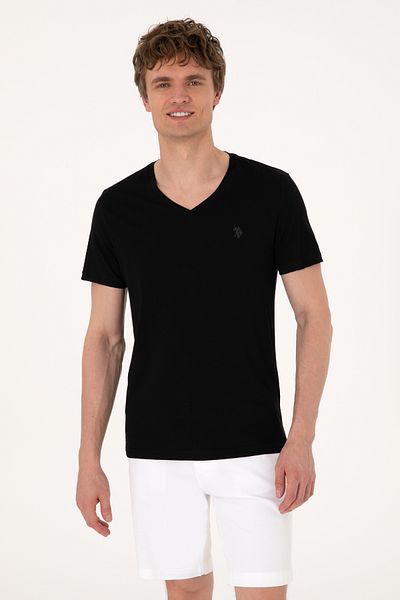 U.S. Polo Assn. Men's Slim Fit V-Neck Black Basic T-Shirt 50297985-Vr046