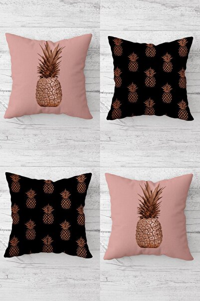 MENTEŞ HOME Set de huse de pernă cu fermoar ascuns cu model de ananas trandaf...