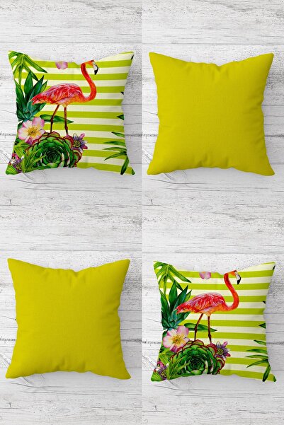 MENTEŞ HOME مجموعة غطاء وسادة أريكة بسحاب مخفي بنمط فيلامينجو وأوراق استوائية...