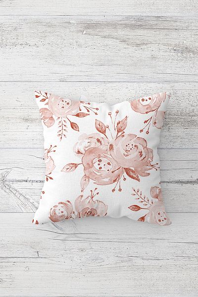 MENTEŞ HOME Set de huse de pernă cu fermoar ascuns și linii geometrice cu buchet de trandafiri (4 buc.)