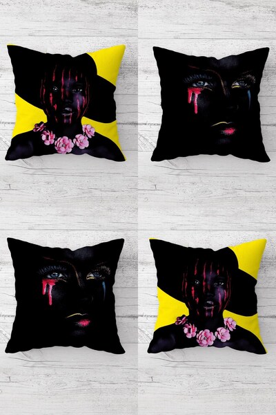 MENTEŞ HOME Față pictată femeie neagră cu fermoar ascuns husă de pernă pentru...