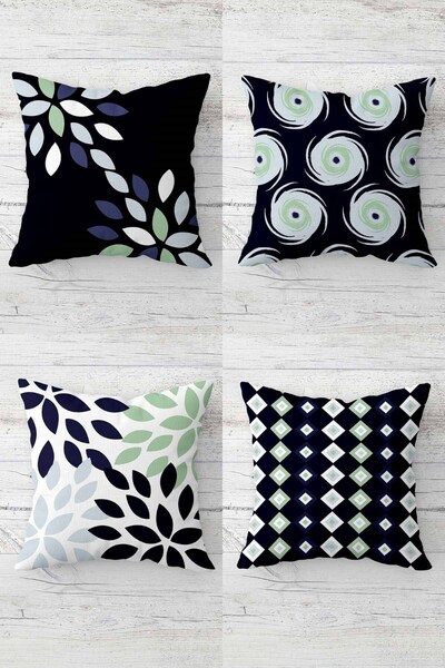 MENTEŞ HOME Leaf Pattern Geometric Combination Hidden Zipper Throw Pillow Cov...