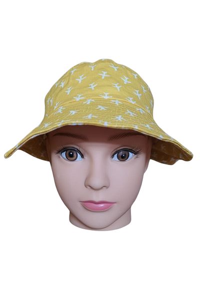 Kitti Children's Airplane Patterned Wide Brim Summer Fedora Hat – Sunscreen, Cotton 52cm