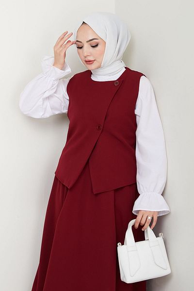 InStyle Ασύμμετρο Γιλέκο διπλό Σετ Claret Red