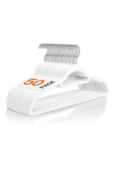 fulina 50 Pack Hangers,Plastic Coat Hangers Ultra Thin Space Saving Hook,Strong and Durable,White