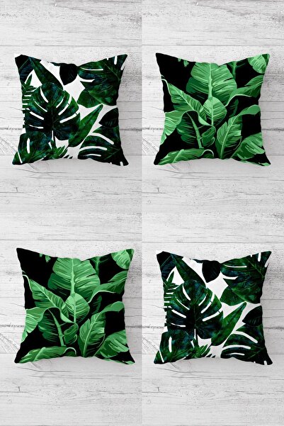 MENTEŞ HOME Set de huse de pernă cu fermoar ascuns cu model de frunze tropica...