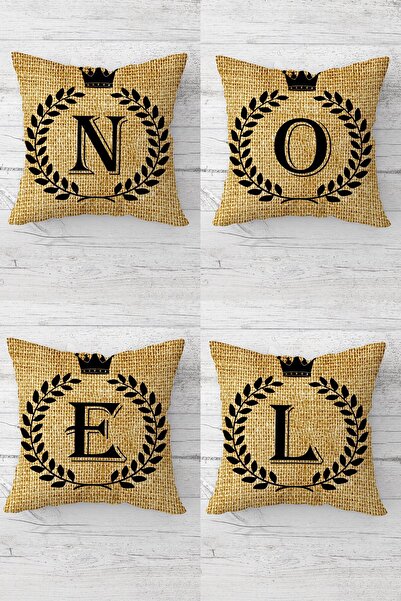 MENTEŞ HOME مجموعة أغطية وسائد على شكل حروف نويل من الجوت مع سحاب مخفي (4 قطع)