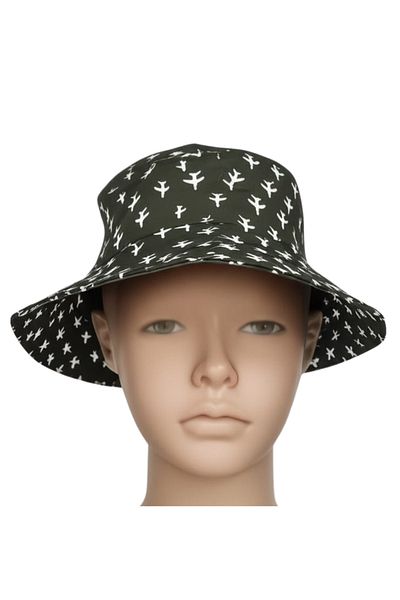 Kitti Children's Airplane Patterned Wide Brim Summer Fedora Hat – Sunscreen, Cotton 52cm