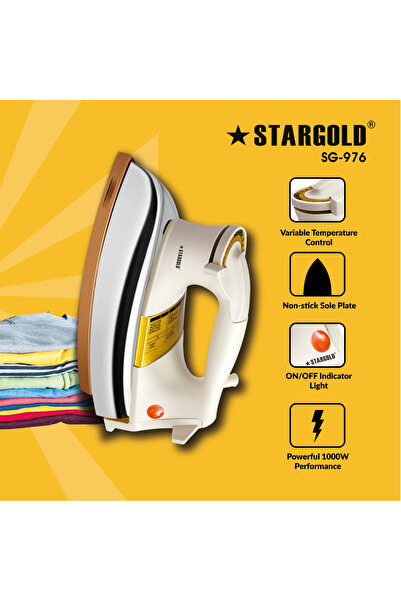 Generic STARGOLD 1000W Heavy Weight Dry Iron with Ceramic Soleplate and Auto Thermostat Cut-Off