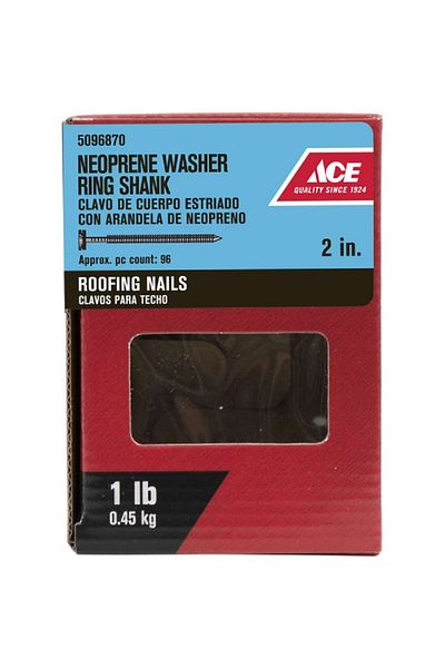 ACE Roofing Nails with Neoprene Washer Ring Shank Silver 2inch