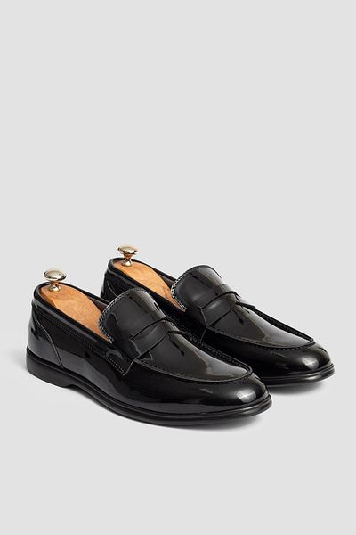KİNGLE Casual Men's Black Patent Leather Shoes 1360