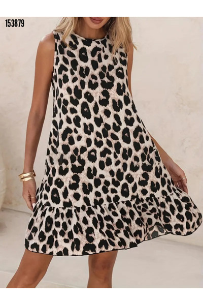 Kokosh moda Rochie de damă, fără mâneci, cu volane, cu model leopard