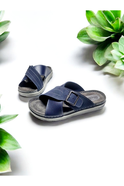 GEZER Ανδρική δερμάτινη σόλα με ρυθμιζόμενη μαλακή πόρπη για το σπίτι και το εξωτερικό