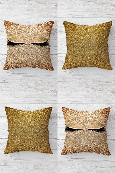 MENTEŞ HOME Uzun Kirpikli ve Altın Payetli Gizli Fermuarlı Kırlent Kılıfı Kol...