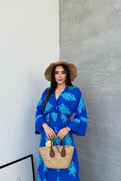 mezqa Rochie cu mânecă lungă din viscoză cu model etnic