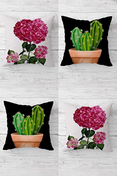 MENTEŞ HOME مجموعة غطاء وسادة للأريكة بسحاب مخفي بنمط الصبار والسرو (4 قطع)