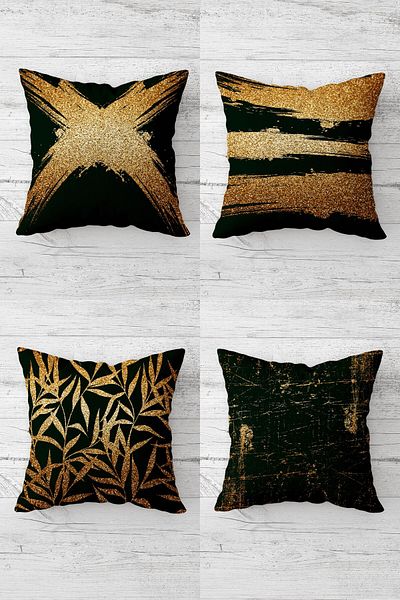 MENTEŞ HOME Geometric Hidden Zippered Throw Pillow Cover with Gold Stripe Sofa Pillow Case Set (4Pcs)