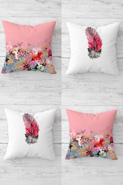 MENTEŞ HOME Set de huse de pernă cu fermoar ascuns cu model de pene de păsări...