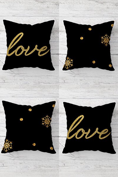 MENTEŞ HOME Χρυσό μοτίβο αγάπης και νιφάδα χιονιού Κρυφό φερμουάρ Κάλυμμα μαξ...