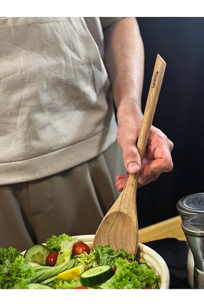bonfesto Set of 2 Acacia wood utensils, spoon and fork, 34 x 6.5 x 1.5 cm
