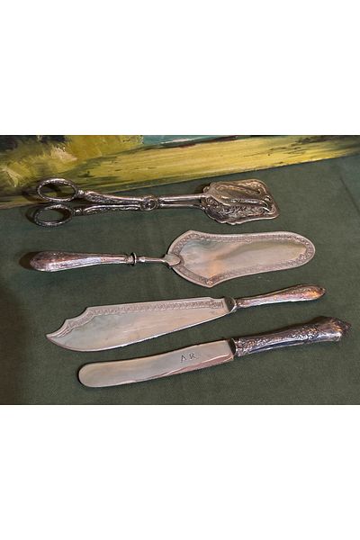 tayfuntufan antika koleksiyon European Serving Set with Silver Handles 21 cm High