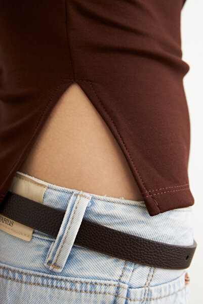 Bipantolon Women's Bitter Brown Strapless Modal Soft Textured Blouse with Side Slits