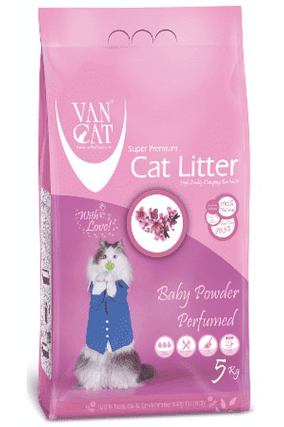Bentaş Van Cat رمل قطط فان كات أبيض بنتونيت متكتل، بودرة أطفال، 5 كجم