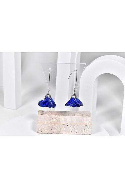 NARRU NARRU earrings, handmade, flower chandelier, blue and silver, Teona 06