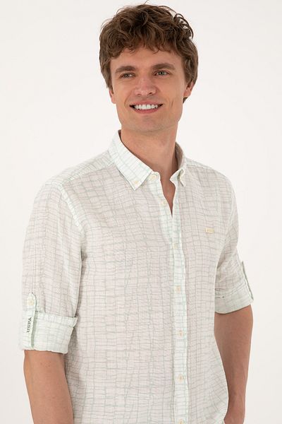 U.S. Polo Assn. Men's Water Green Long Sleeve Shirt 50300444-Vr048