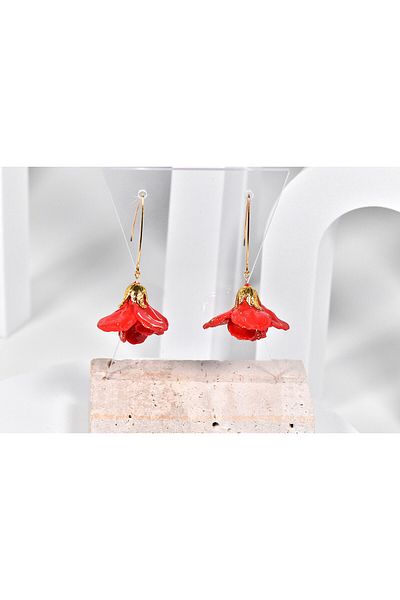 NARRU NARRU earrings, handmade, flower chandelier, red and gold, Teona 04