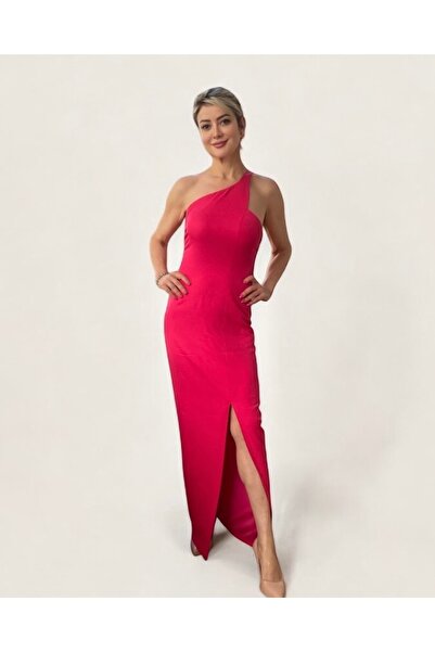 satya Siena Red One Shoulder Slit Long Evening Dress