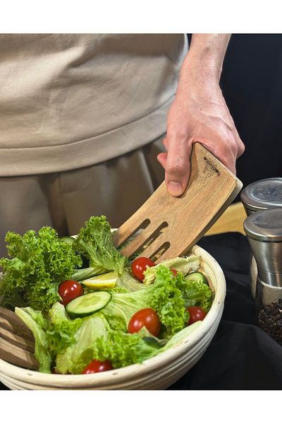 bonfesto Set of 2 salad mixing utensils, 2 claw forks made of Acacia wood, 15 x 7 x 2.5 cm