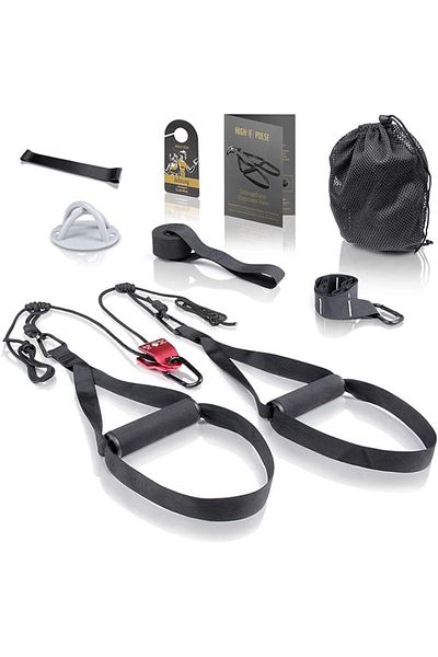 High Pulse Set de antrenament pentru extensori cu 7 accesorii, kit de antrenament pentru scripete, antrenamente pentru acasă și yoga
