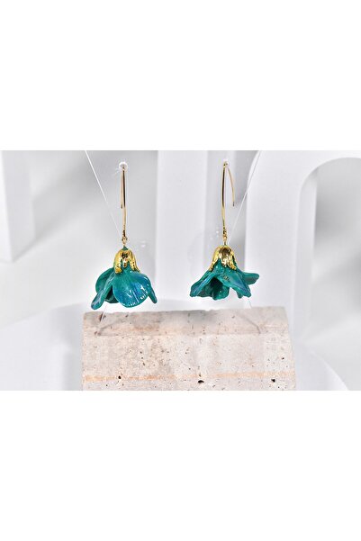 NARRU NARRU earrings, handmade, flower chandelier, turquoise and gold, Teona 07