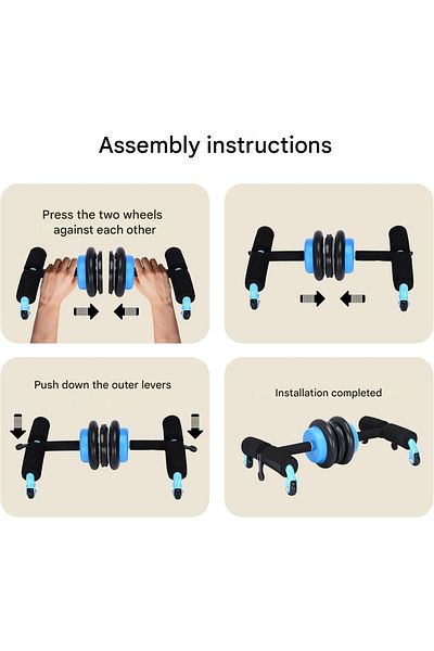 POWRX Roată dublă multifuncțională pentru abdomen, flotări, POWRX, oțel inoxidabil, albastră