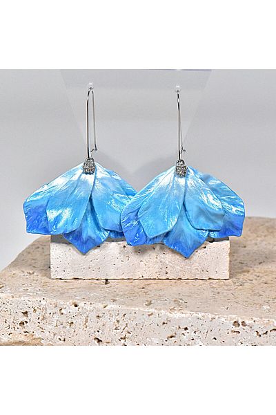 NARRU NARRU earrings, handmade, chandelier, flower, blue, light blue and silver, Vera 07