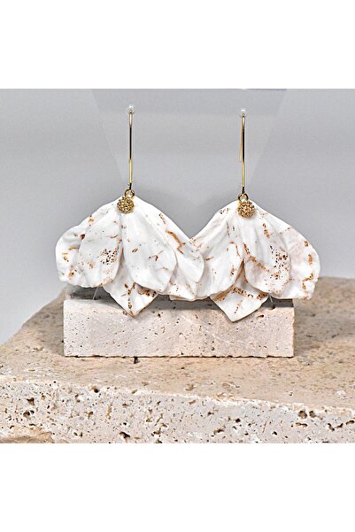 NARRU NARRU earrings, handmade, chandelier, flower, white and gold, Vera 05