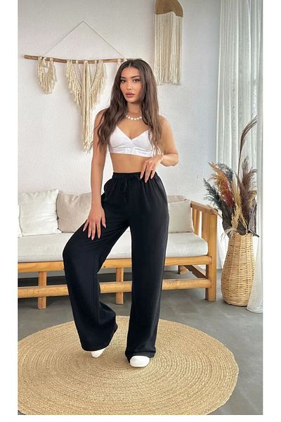 SHEVANE New Season Women's Linen High Waist Wide Cut Summer Trousers with Elastic Waistband and Pockets