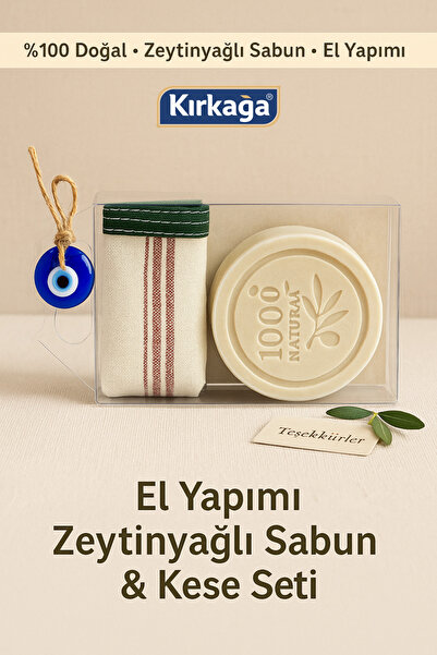 Kırkağa El Yapımı Zeytinyağlı Sabun & Kese Seti | Hediyelik & Doğal Bakım