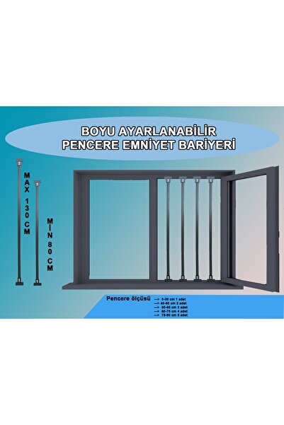 Tuncel Teknik ANTRASİT RENK PENCERE GÜVENLİK BARİYERİ-BOYU AYARLANABİLİR KORK...