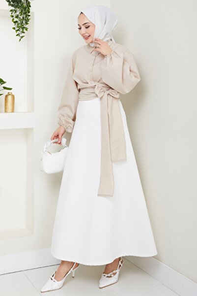 InStyle Poplin Bağlamalı Gömlek Krem