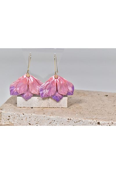 NARRU NARRU earrings, handmade, chandelier, flower, pink and lilac, Vera 03