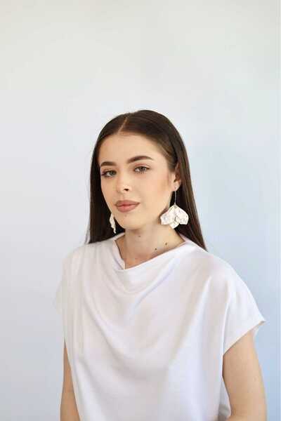 NARRU Cercei NARRU, lucrati manual, candelabru, floare, rosu si auriu, Vera 08