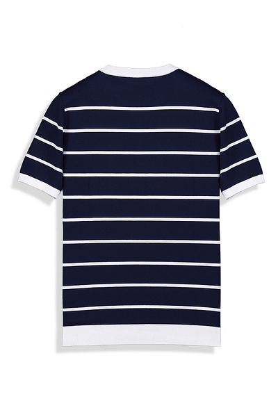 Sarar Interview Crew Neck Striped Navy Blue Knitwear T-Shirt