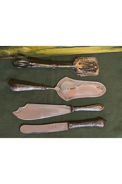 tayfuntufan antika koleksiyon European Serving Set with Silver Handles 21 cm High