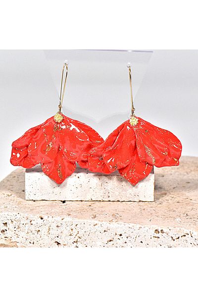 NARRU NARRU earrings, handmade, chandelier, flower, red and gold, Vera 08